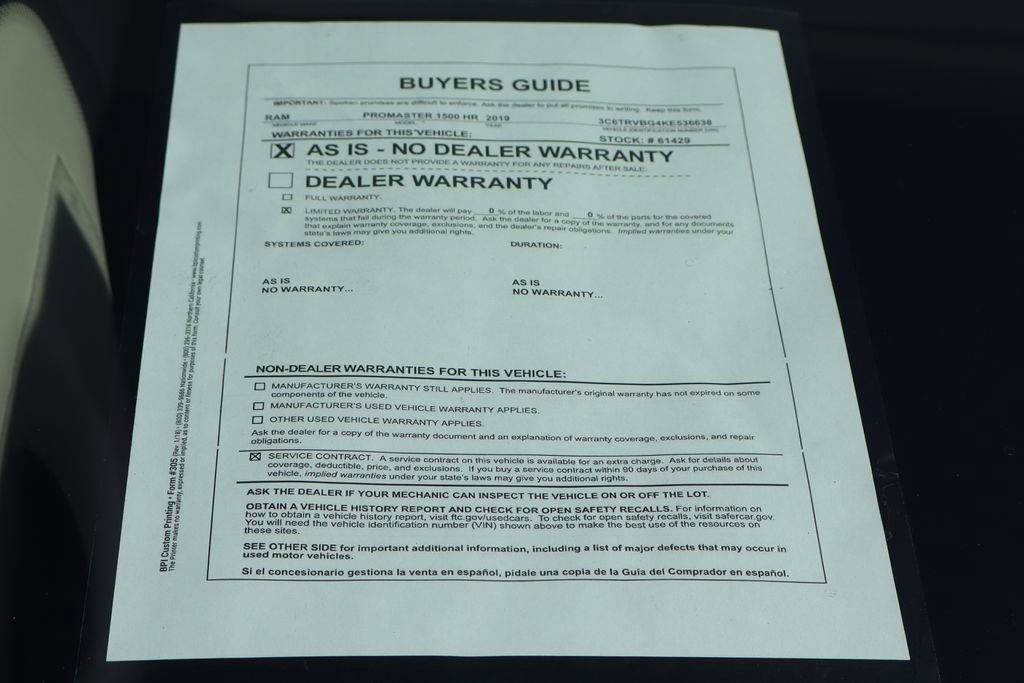 Used 2019 RAM ProMaster 1500 w/ Interior Convenience Group FWD image 46