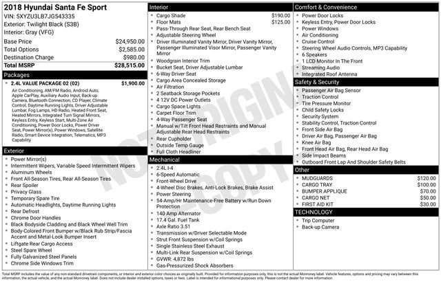Used 2018 Hyundai Santa Fe Sport w/ 2.4L Value Package 02 FWD image 5