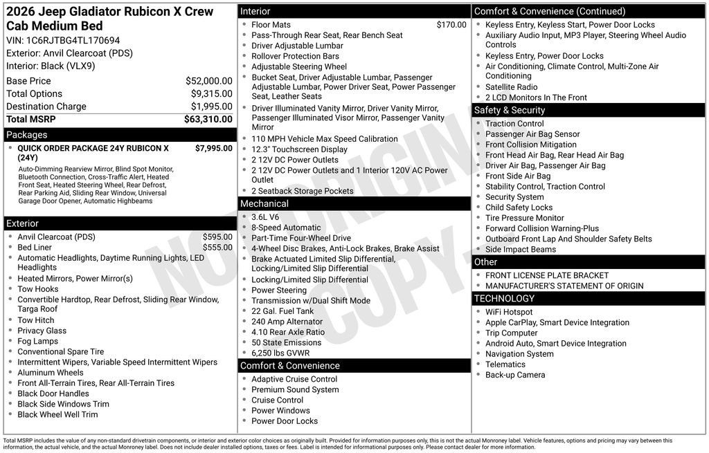 New 2026 Jeep Gladiator Rubicon AWD/4WD image 4