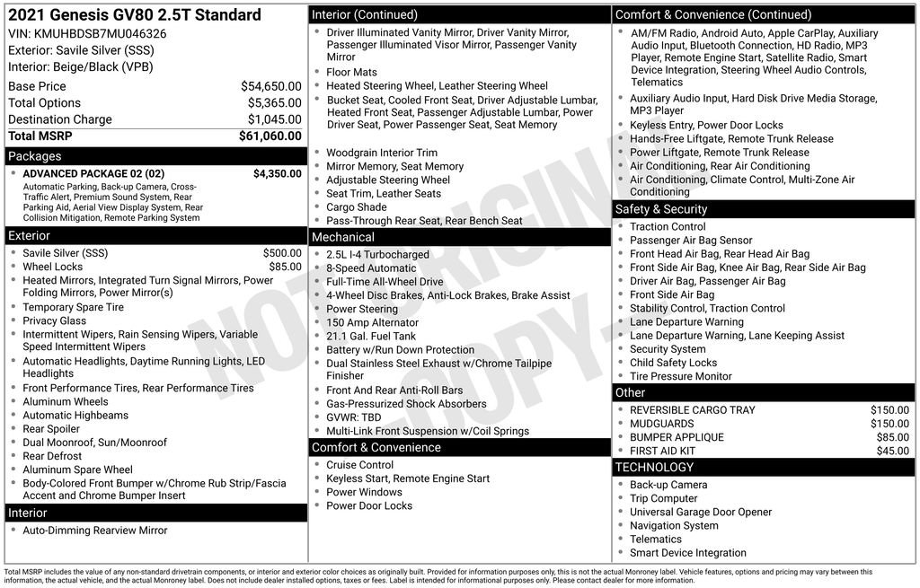 Used 2021 Genesis GV80 2.5T w/ Advanced Package 02 image 4