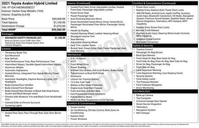Used 2021 Toyota Avalon Limited w/ Advanced Safety Package FWD image 26