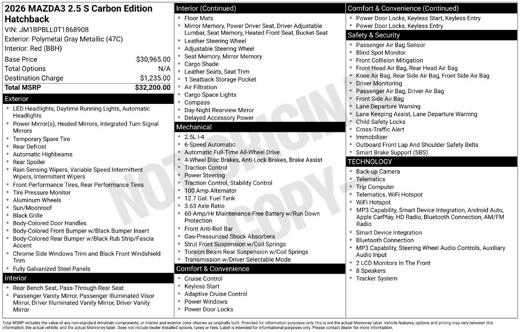 Used 2026 MAZDA MAZDA3 Carbon