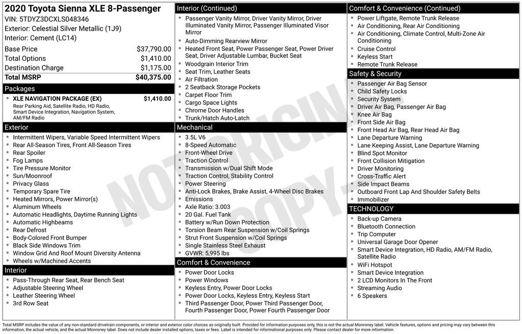 Used 2020 Toyota Sienna XLE w/ XLE Navigation Package image 14