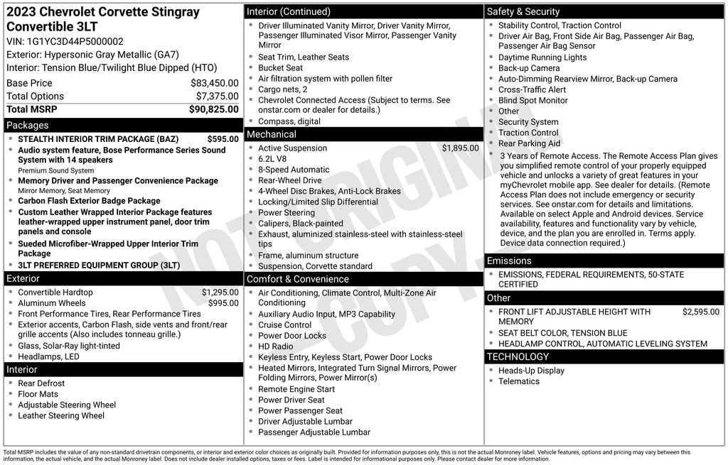 Used 2023 Chevrolet Corvette Stingray Premium Conv w/ Stealth Interior Trim Package image 50