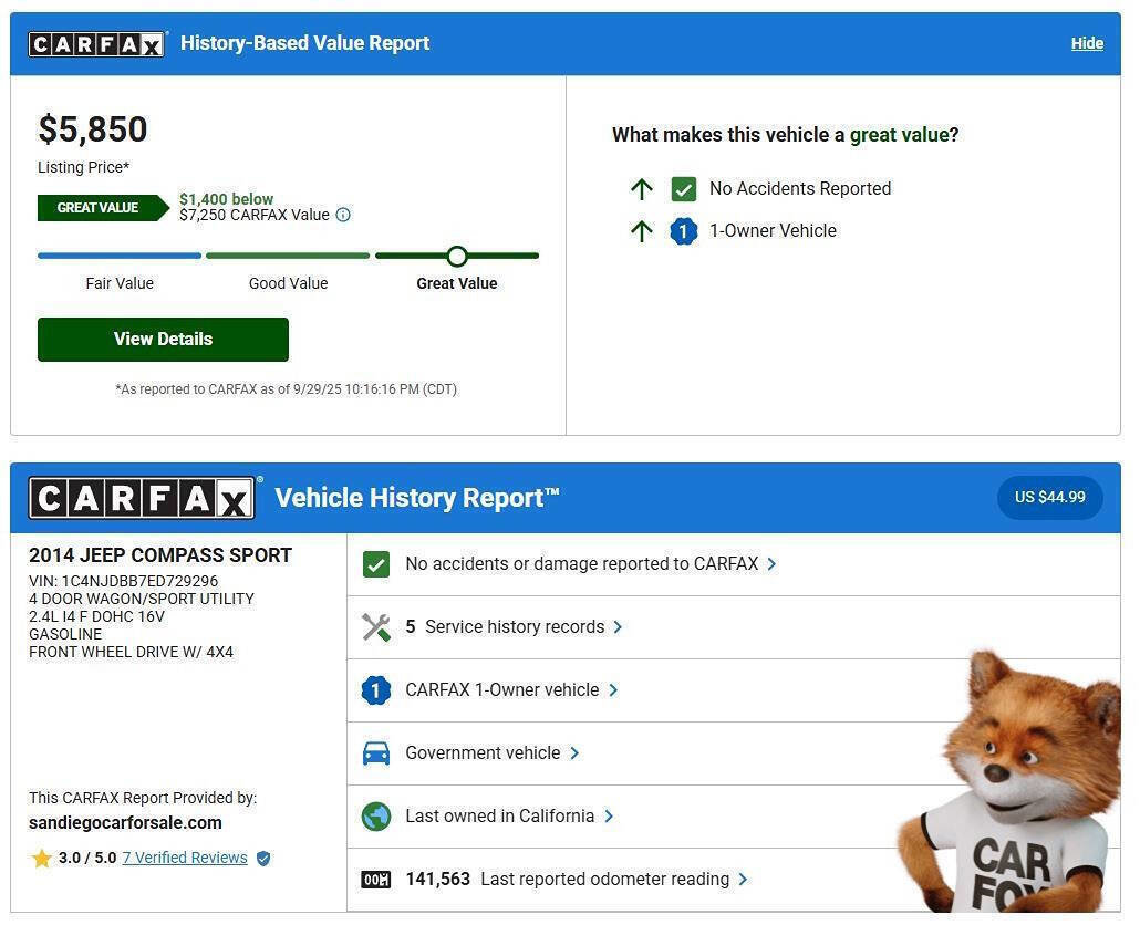 Used 2014 Jeep Compass Sport w/ Power Value Group image 2
