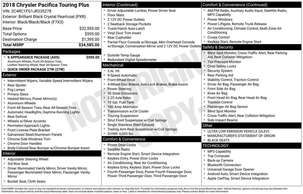 Used 2018 Chrysler Pacifica Touring Plus w/ S Appearance Package FWD image 11