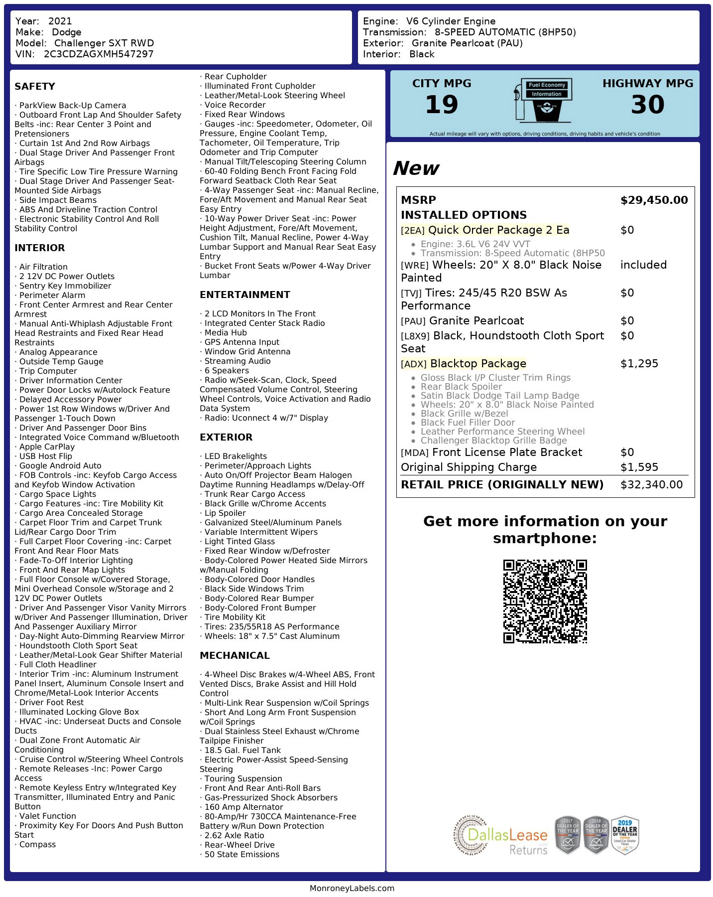 Used 2021 Dodge Challenger SXT w/ Blacktop Package image 3