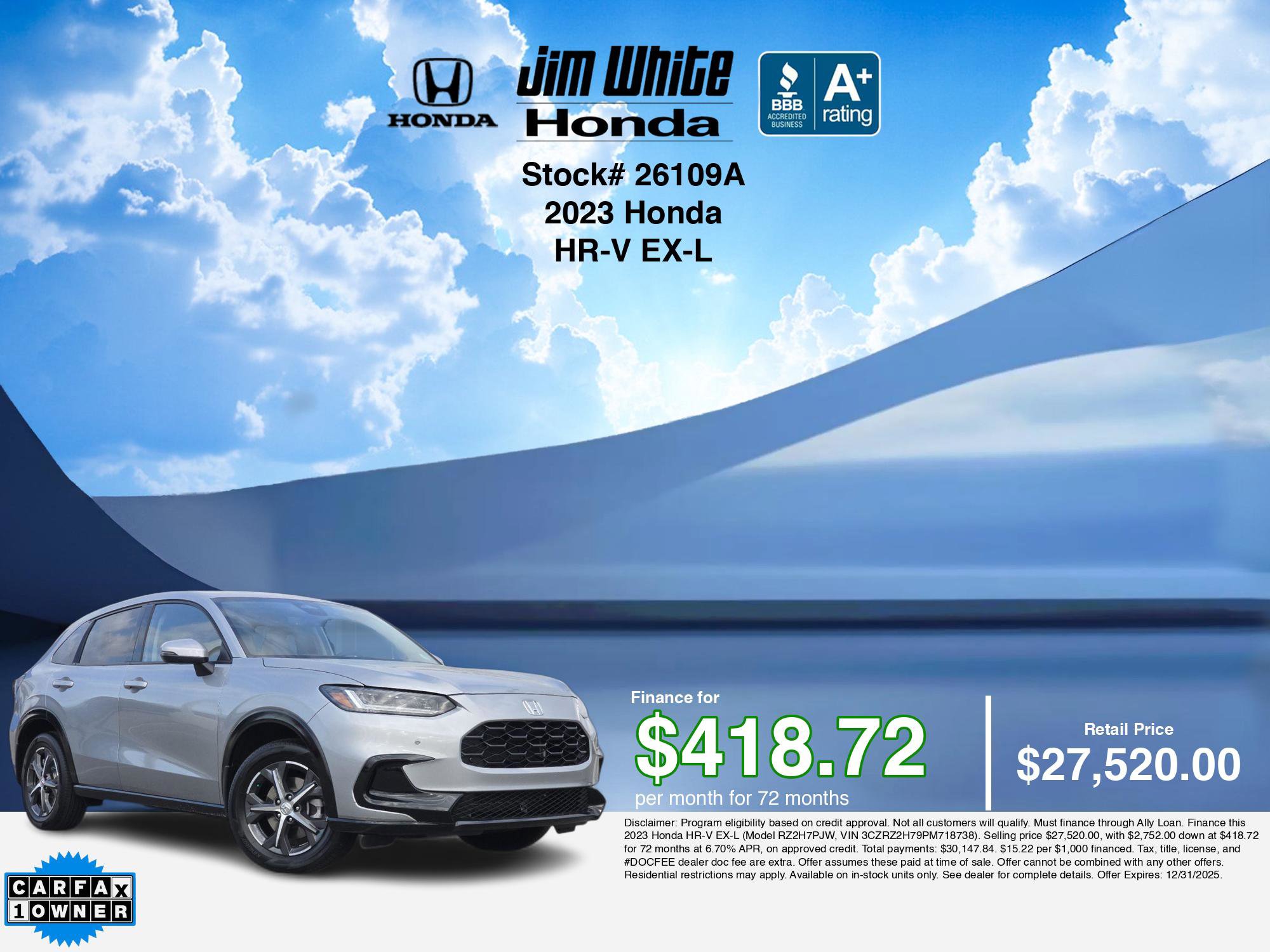 Certified 2023 Honda HR-V EX-L image 3