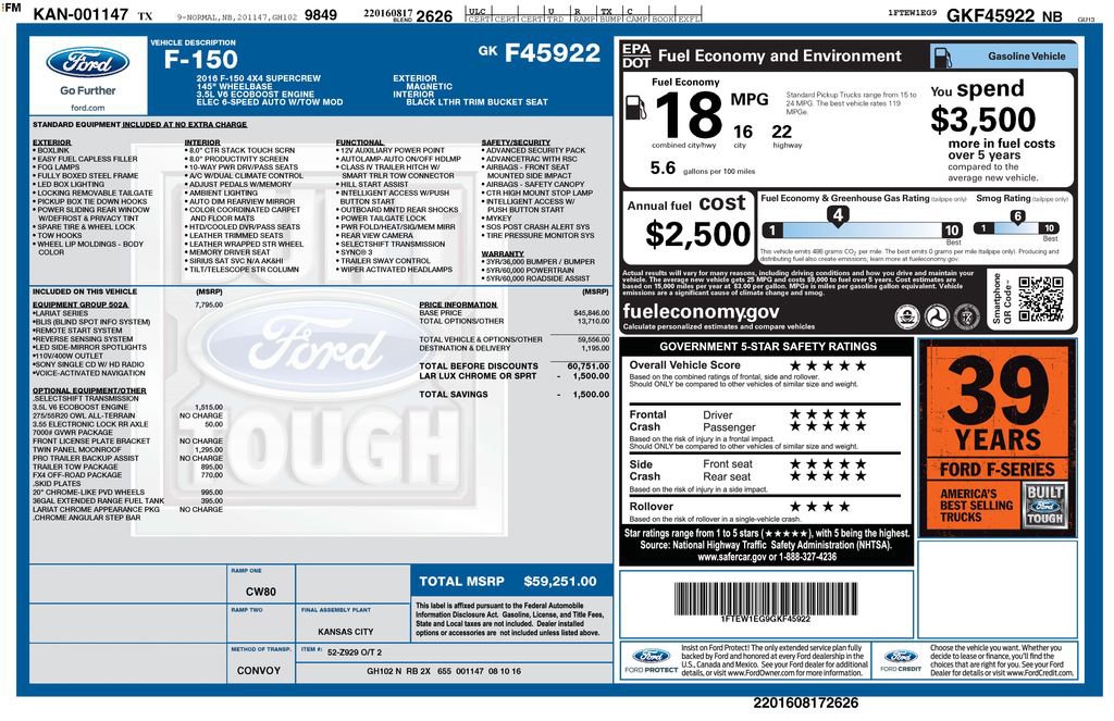 Used 2016 Ford F150 Lariat w/ Equipment Group 502A Luxury AWD/4WD image 31