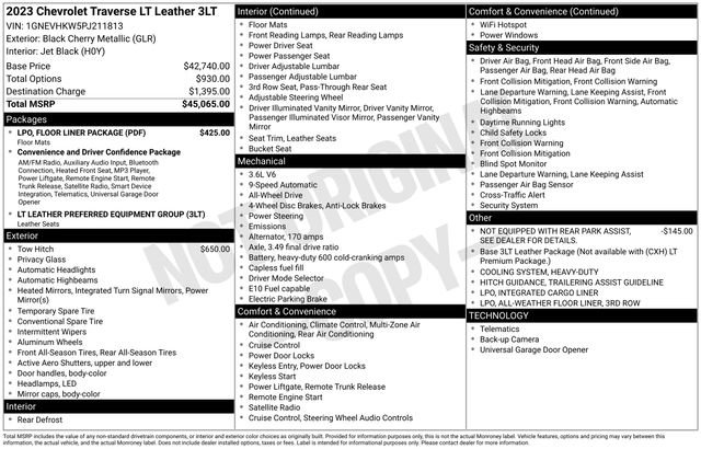 Used 2023 Chevrolet Traverse LT w/ LPO, Floor Liner Package image 5