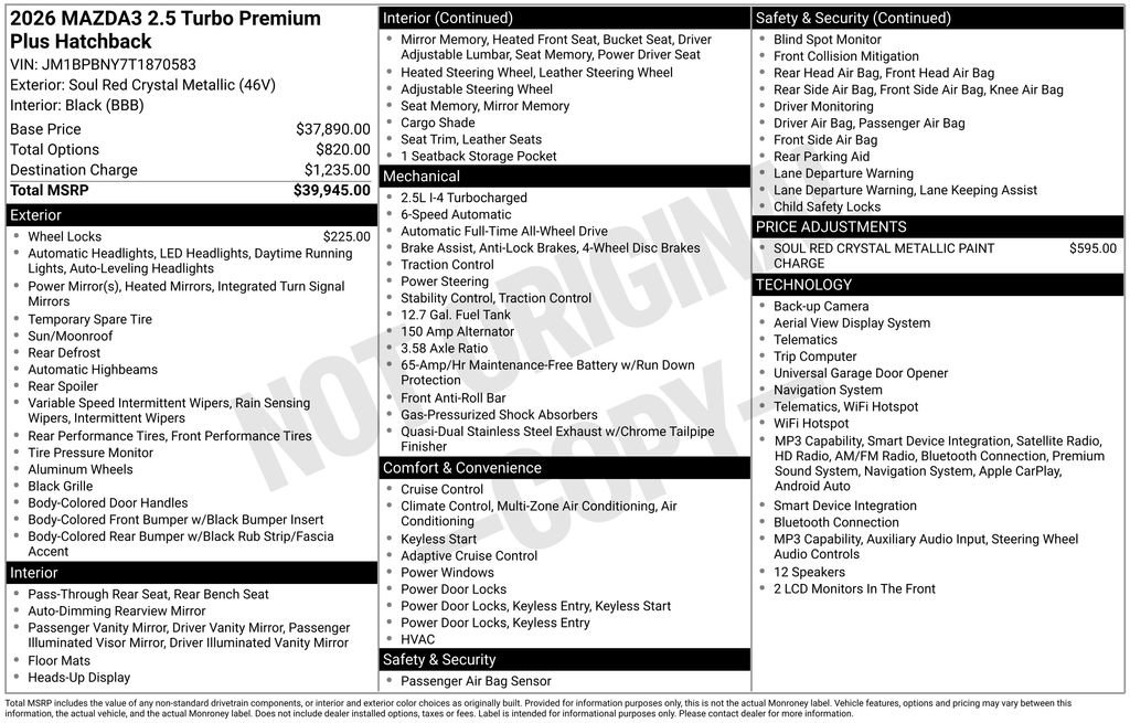 New 2026 MAZDA MAZDA3 Hatchback w/Premium Plus Pkg AWD/4WD image 6
