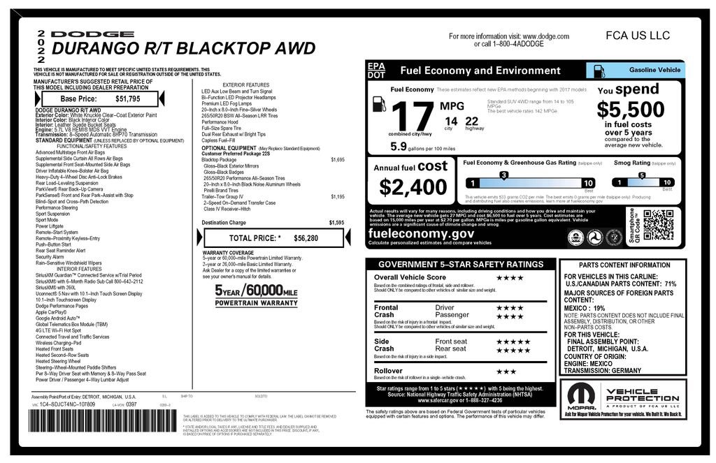 Certified 2022 Dodge Durango R/T w/ Blacktop Package AWD/4WD image 4