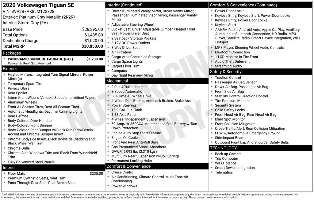 Used 2020 Volkswagen Tiguan SE w/ Panoramic Sunroof Package image 33