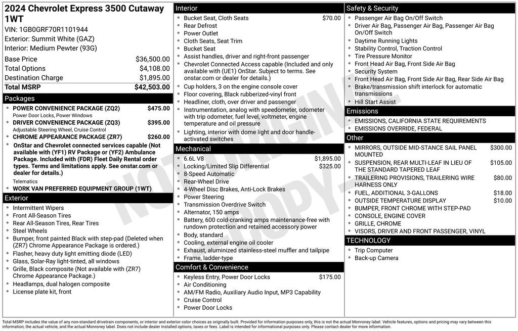 New 2024 Chevrolet Express 3500 w/ Power Convenience Package image 4