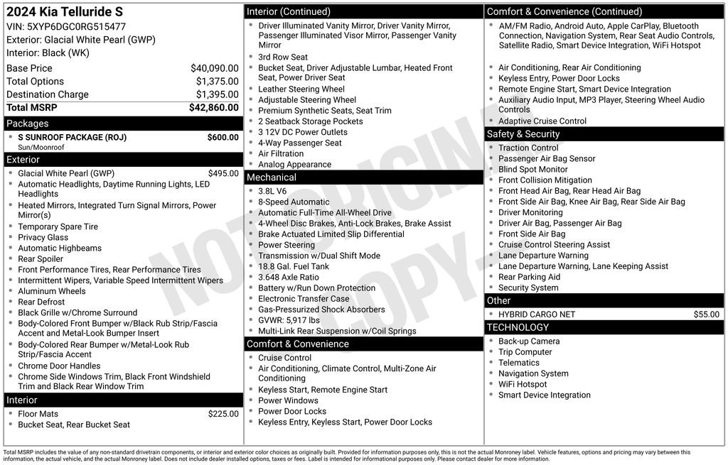 Certified 2024 Kia Telluride S w/ S Sunroof Package image 7