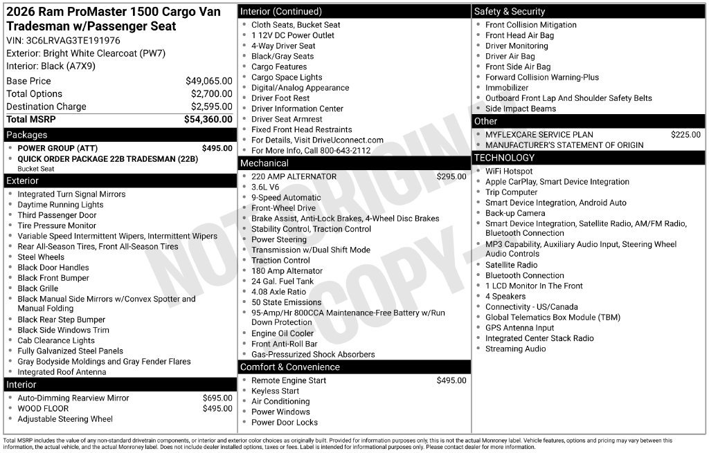 New 2026 RAM ProMaster 1500 w/ Power Group FWD image 2