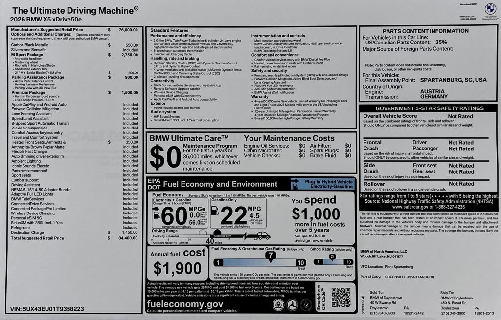 New 2026 BMW X5 xDrive50e w/ M Sport Package AWD/4WD image 16