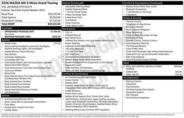 New 2026 MAZDA MX-5 Miata Grand Touring w/ Appearance Package RWD image 30