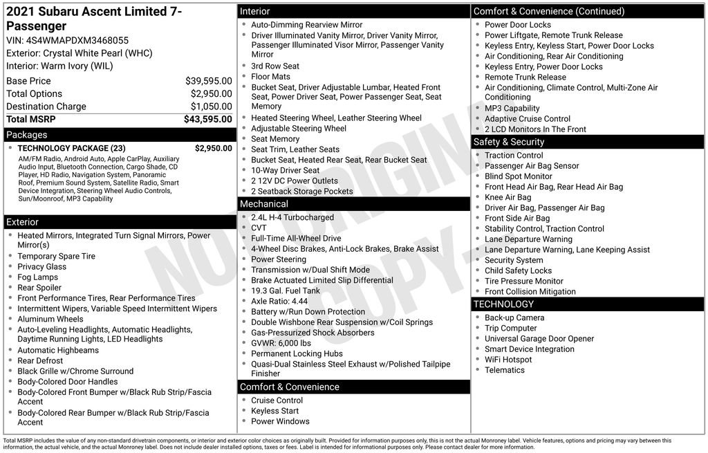 Used 2021 Subaru Ascent Limited w/ Technology Package image 3