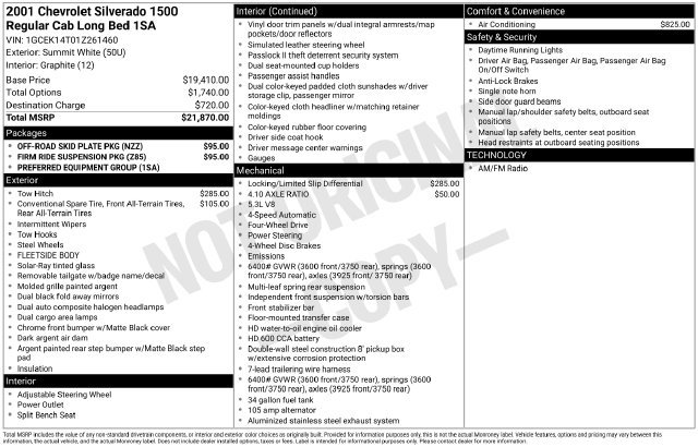Used 2001 Chevrolet Silverado 1500 4x4 Regular Cab w/ Firm Ride Suspension Pkg image 21