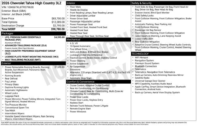 New 2026 Chevrolet Tahoe High Country AWD/4WD image 50