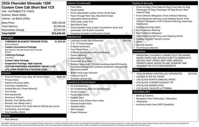 New 2026 Chevrolet Silverado 1500 Custom w/ Turbomax Blackout Package image 5