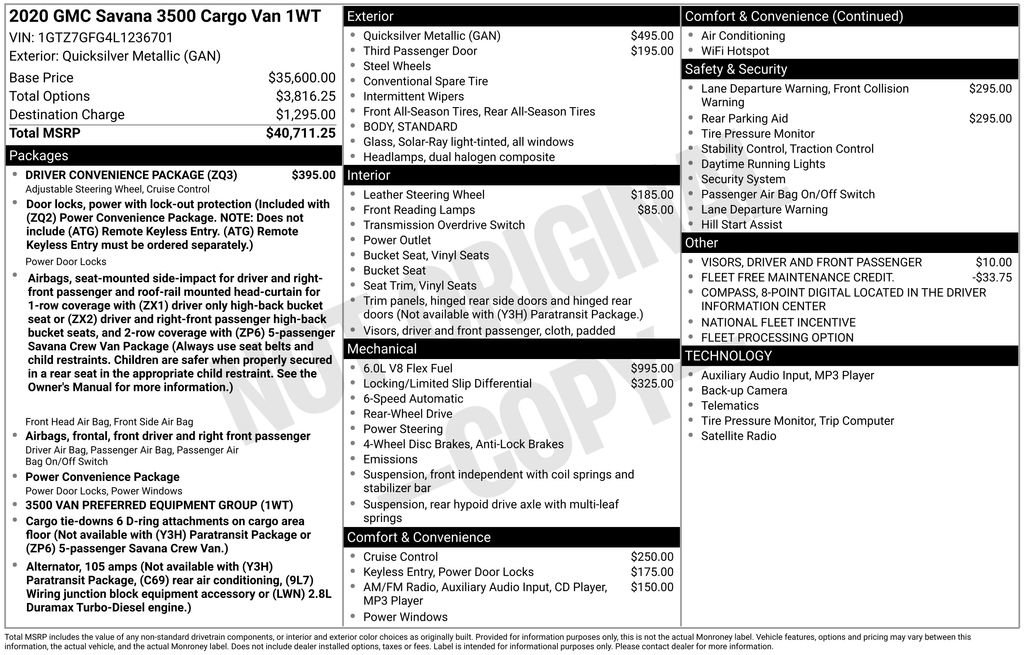 Used 2020 GMC Savana 3500 w/ Driver Convenience Package image 13