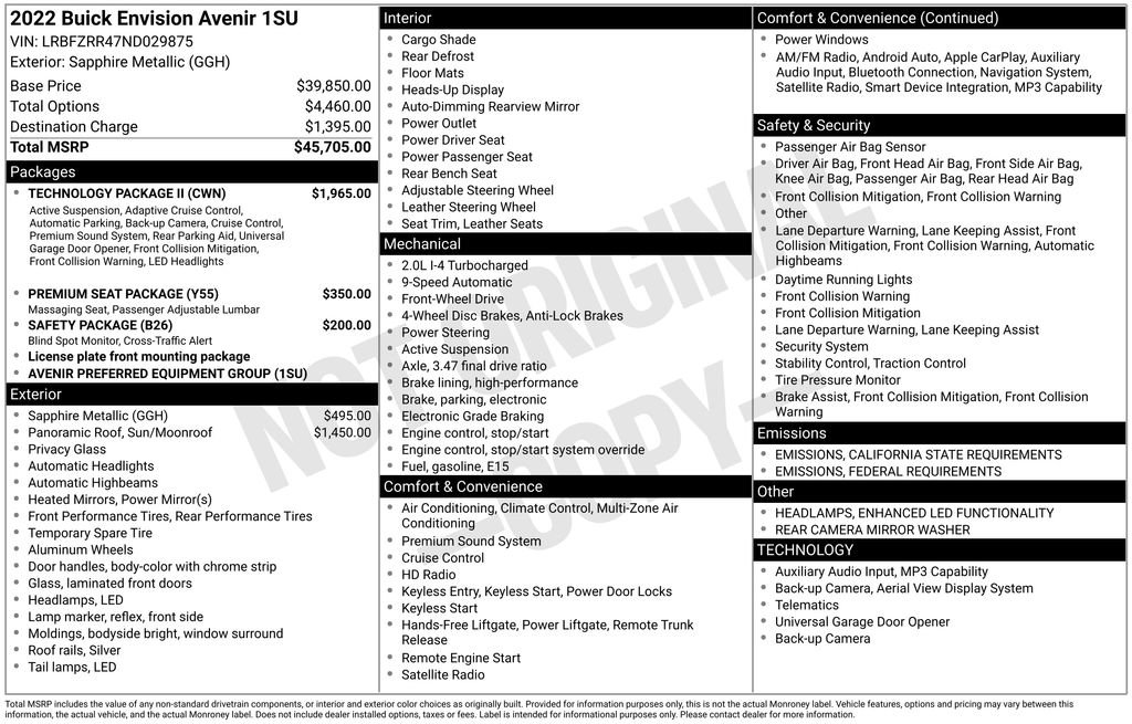 Used 2022 Buick Envision Avenir w/ Technology Package II image 44