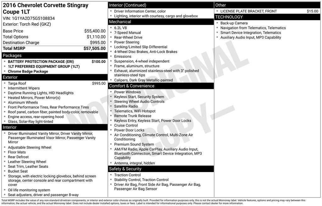 Used 2016 Chevrolet Corvette Stingray Coupe w/ Battery Protection Package RWD image 3