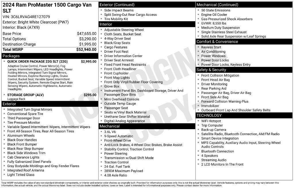 Used 2024 RAM ProMaster 1500 w/ Quick Order Package 22G SLT FWD image 14