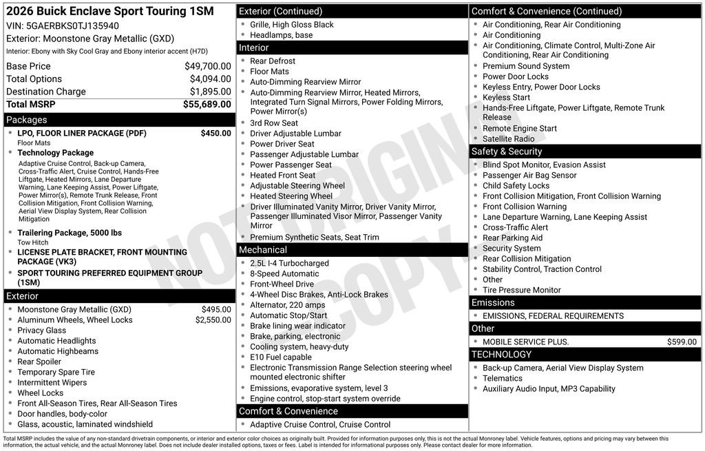 New 2026 Buick Enclave Sport Touring w/ LPO, Floor Liner Package image 11