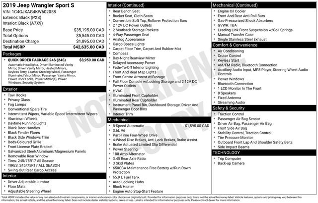 Used 2019 Jeep Wrangler Sport w/ Quick Order Package 24S image 6