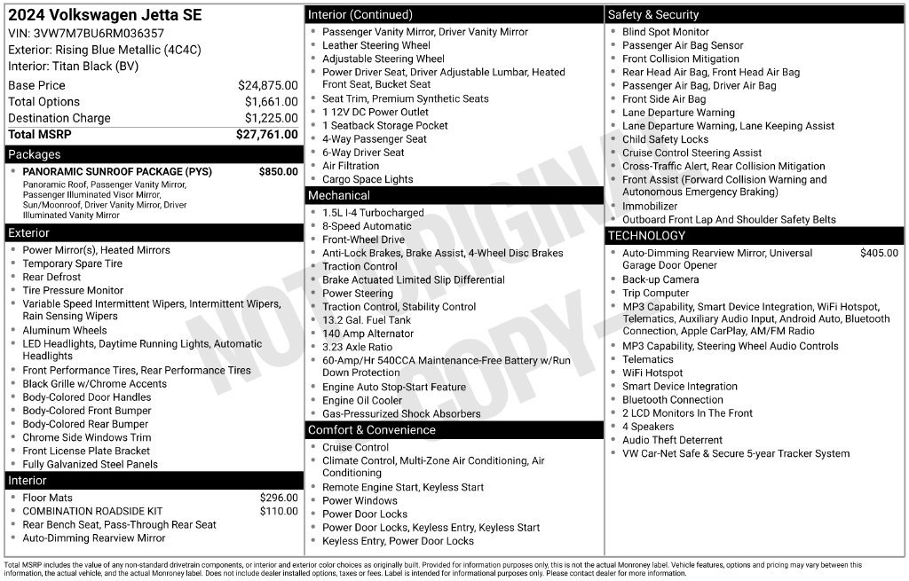 Used 2024 Volkswagen Jetta SE w/ Panoramic Sunroof Package FWD image 8