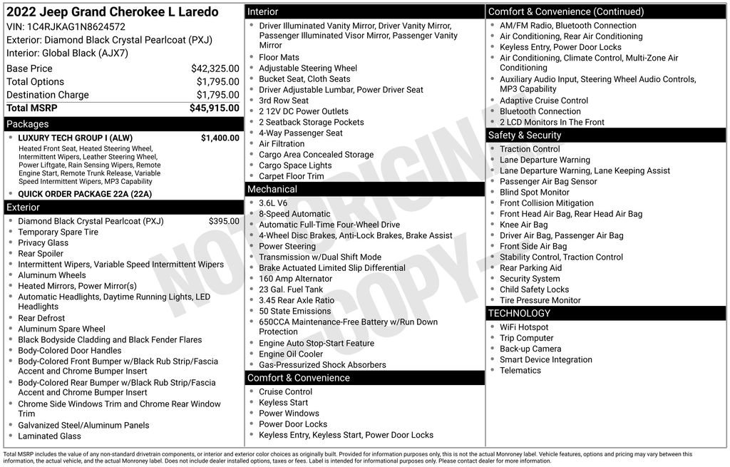Certified 2022 Jeep Grand Cherokee L Laredo w/ Luxury Tech Group I AWD/4WD image 44