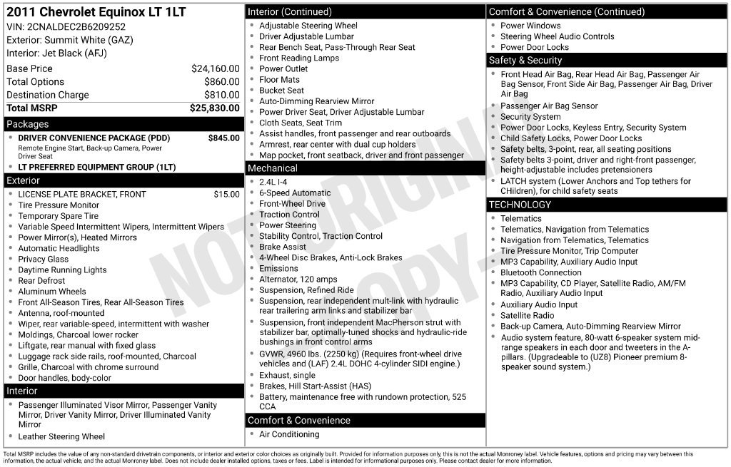 Used 2011 Chevrolet Equinox LT w/ Driver Convenience Package FWD image 12