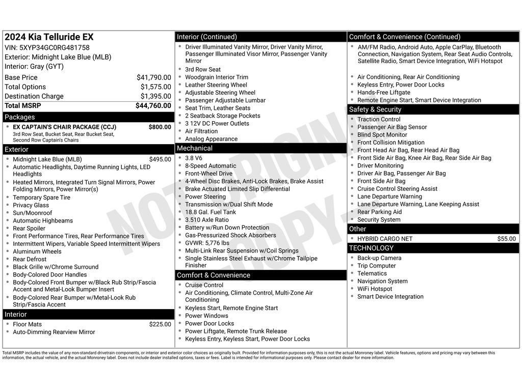 Used 2024 Kia Telluride EX w/ EX Captain's Chair Package image 2