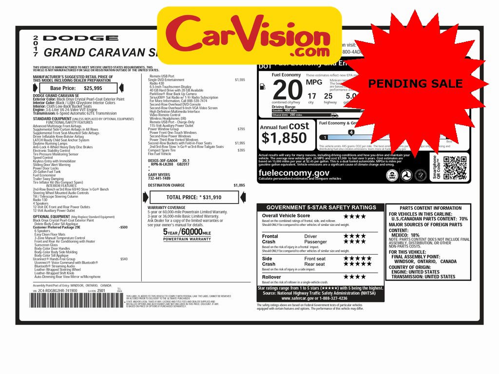 Used 2017 Dodge Grand Caravan SE w/ Power Window Group image 2