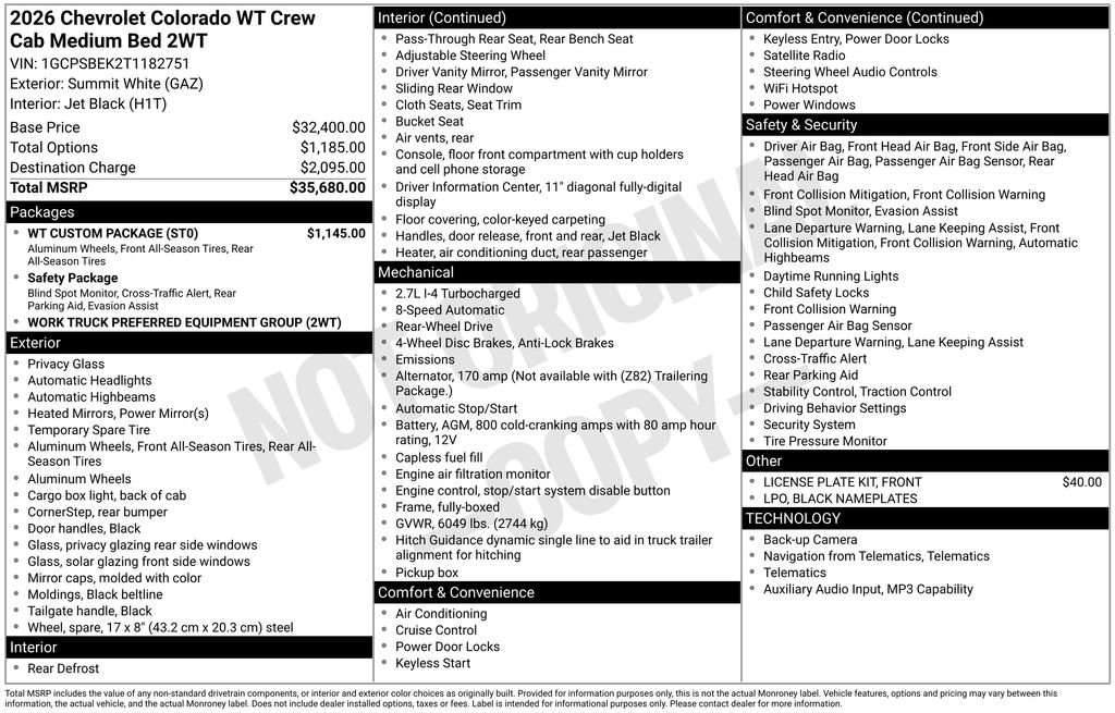 Used 2026 Chevrolet Colorado W/T w/ WT Custom Package RWD image 4