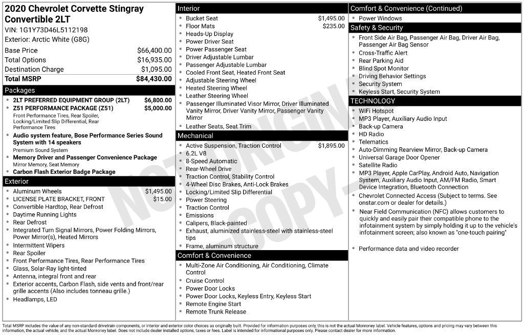 Used 2020 Chevrolet Corvette Stingray Preferred Conv w/ 2LT Preferred Equipment Group RWD image 11