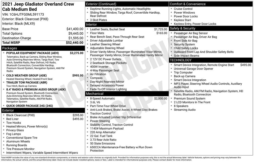 Used 2021 Jeep Gladiator Overland w/ Popular Equipment Package AWD/4WD image 31
