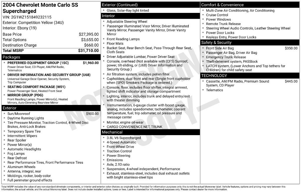 Used 2004 Chevrolet Monte Carlo SS w/ Preferred Equipment Group FWD image 35