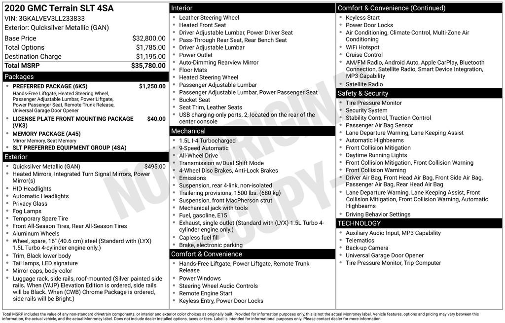 Used 2020 GMC Terrain SLT w/ Preferred Package AWD/4WD image 2