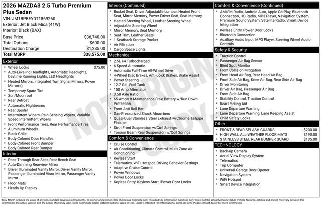 New 2026 MAZDA MAZDA3 2.5 Turbo Sedan w/Premium Plus image 27
