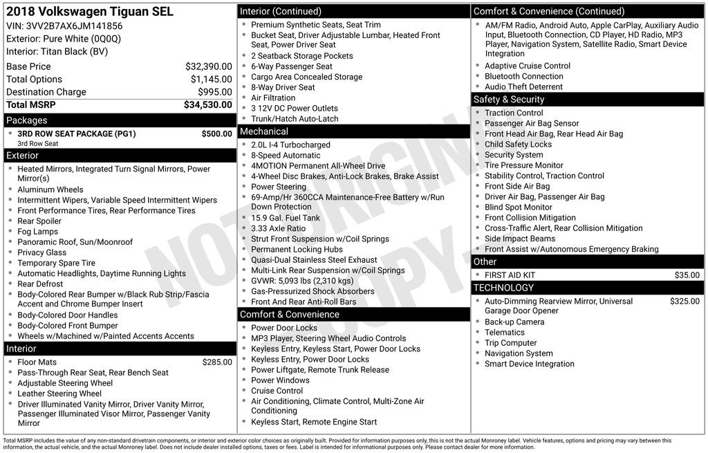 Used 2018 Volkswagen Tiguan SEL w/ 3rd Row Seat Package image 3