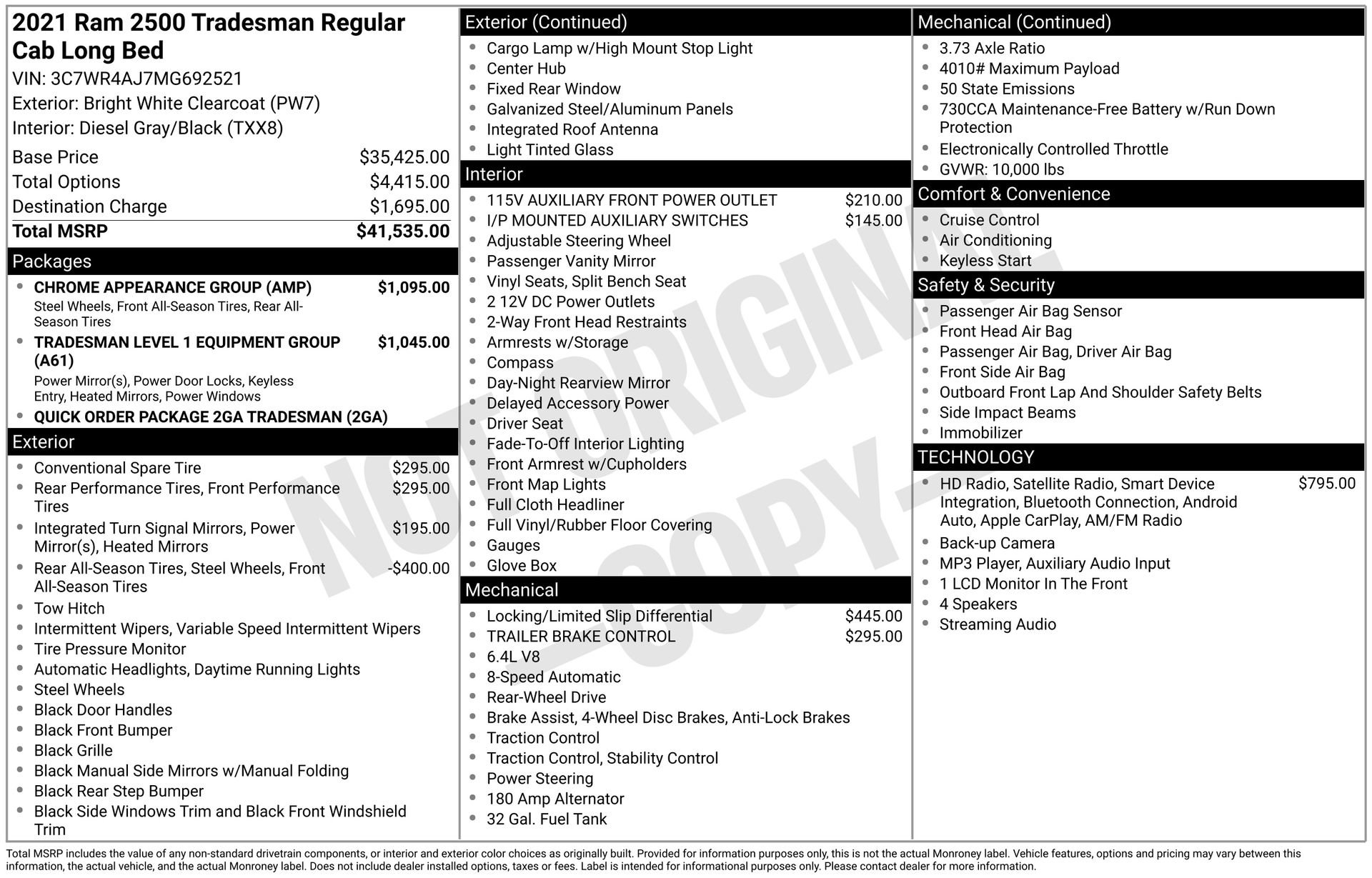 Used 2021 RAM 2500 Tradesman w/ Chrome Appearance Group RWD image 43