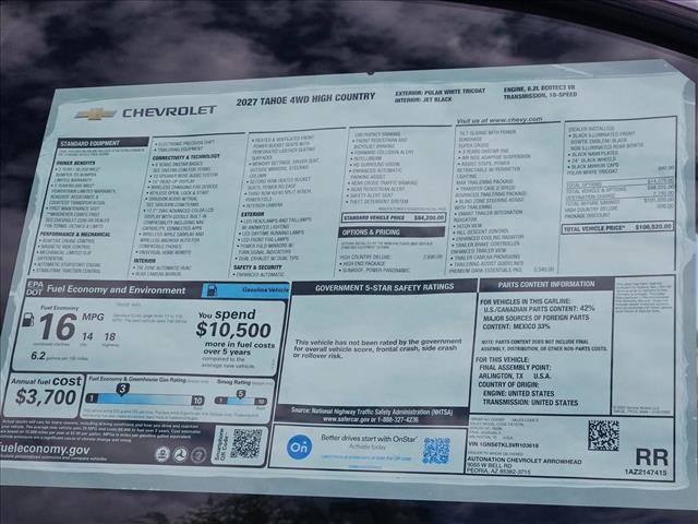New 2027 Chevrolet Tahoe High Country AWD/4WD image 17