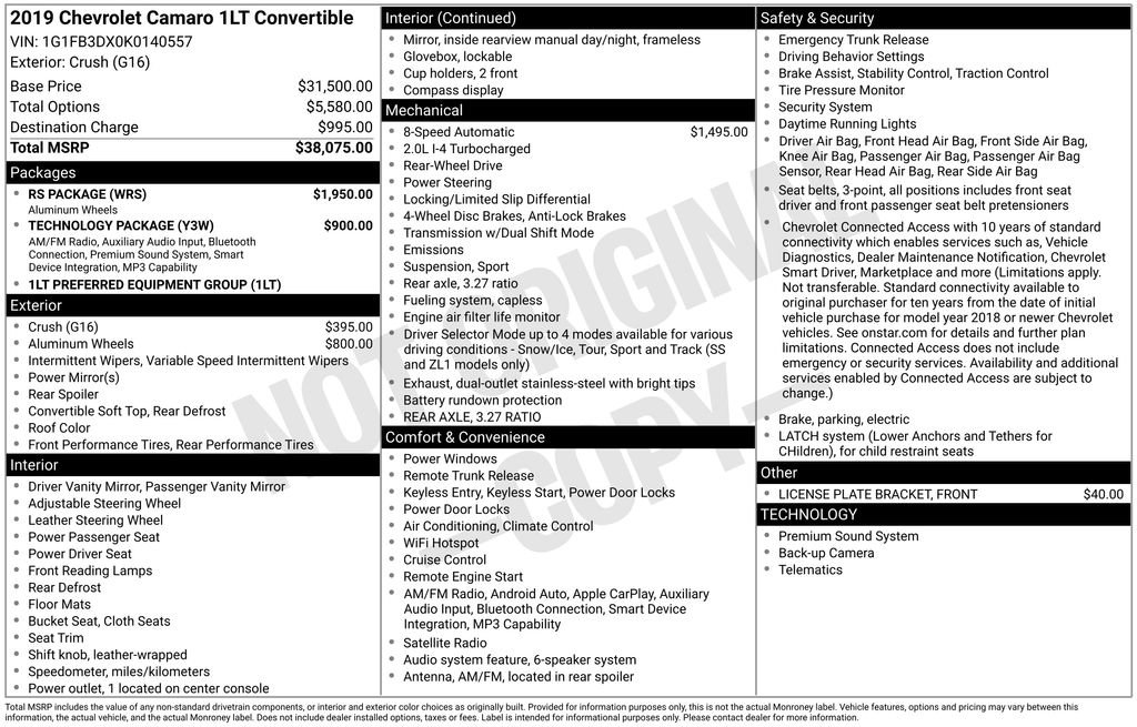 Used 2019 Chevrolet Camaro LT w/ RS Package image 3