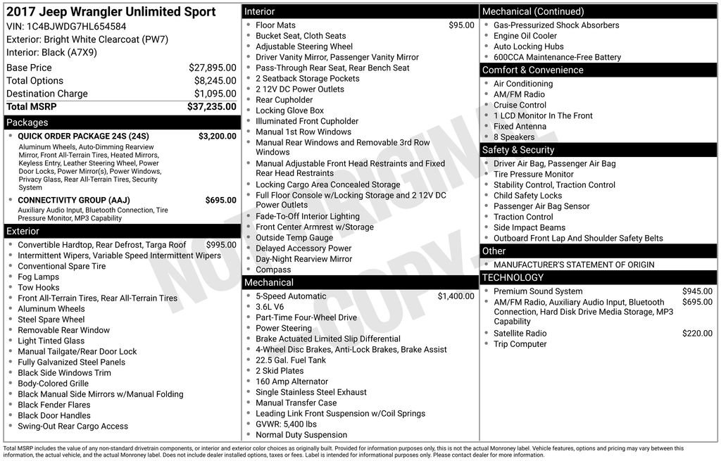 Used 2017 Jeep Wrangler Unlimited Sport w/ Quick Order Package 24S AWD/4WD image 4