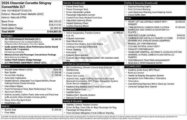 New 2026 Chevrolet Corvette 2LT Convertible w/ Z51 Performance Package image 28