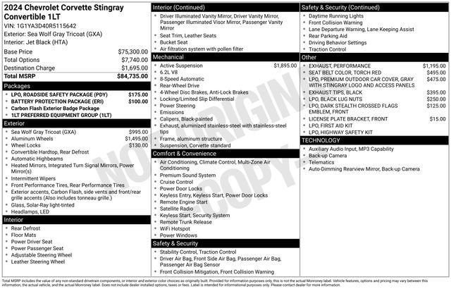 Used 2024 Chevrolet Corvette Stingray Convertible w/ LPO, Roadside Safety Package RWD image 5